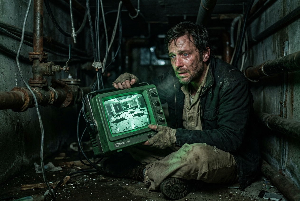 Rattmann tapping CCTV feeds in crawlspace